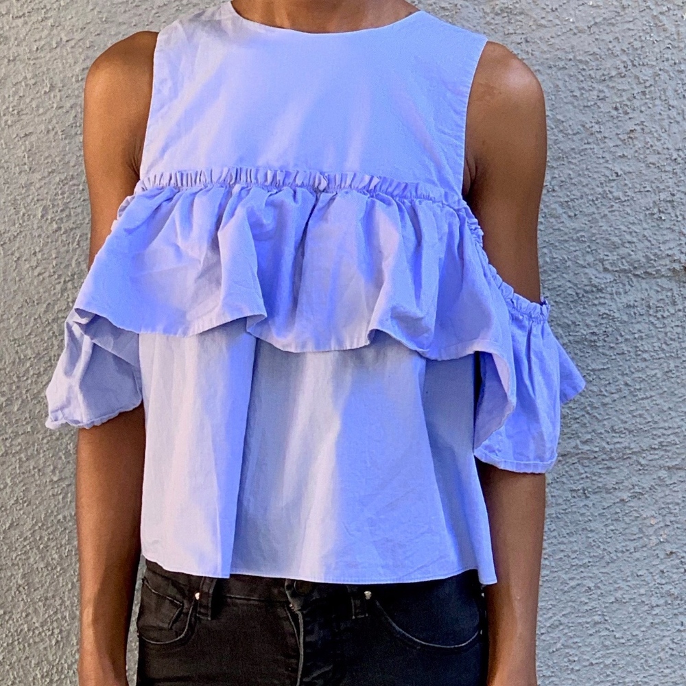 ZARA Blue Open Shoulder Top